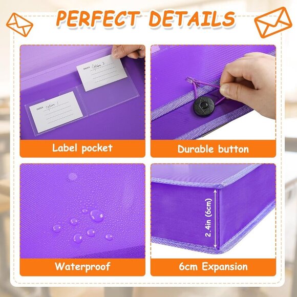 5Pack A4 Plastic File Wallet Envelope Expanding File Folder Document Organizer w - Picture 3 of 6